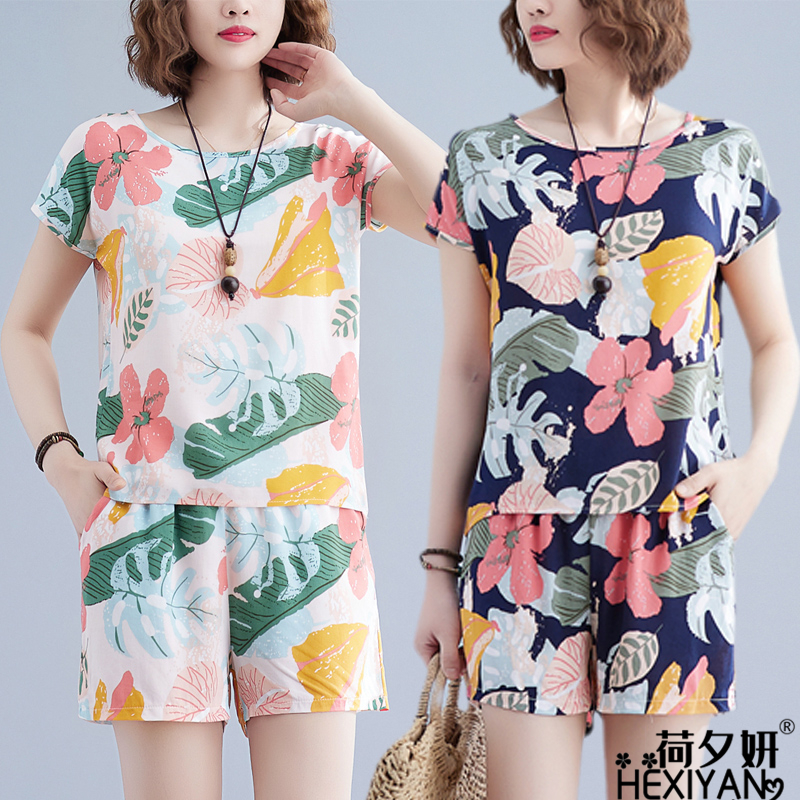 棉绸人造棉短袖短裤宽松荷夕妍