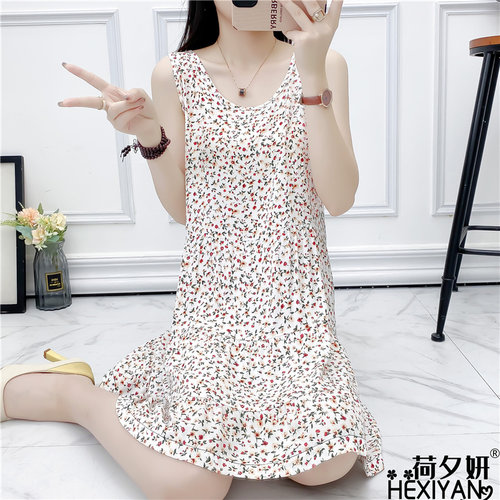 棉绸睡裙夏季大码胖mm碎花睡衣裙