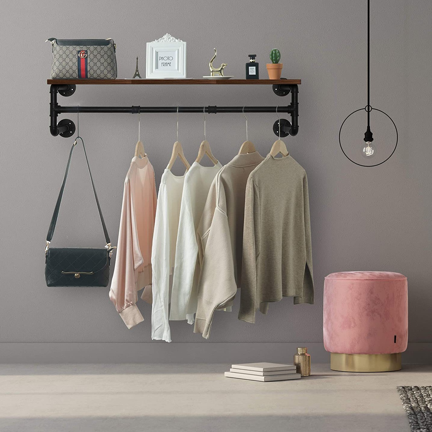 跨境工业风服装店展示架上墙壁挂衣架厂家水管衣架壁挂置物架