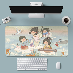 原创国潮鼠标垫超大号复古防水皮革办公电脑桌垫家用宿舍书桌垫子