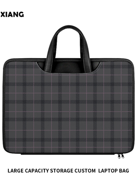 汇翔灰色格纹笔记本电脑包手提适用联想小新pro16保护套华为matebook14苹果macbook15点6内胆包13惠普华硕