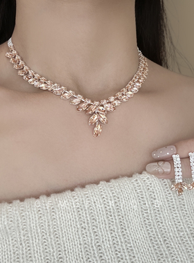 轻奢香槟色麦穗流苏项链耳环套装