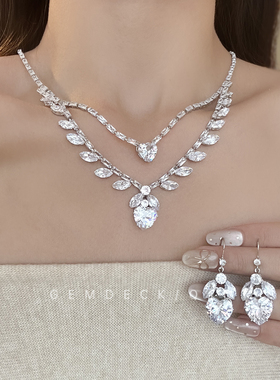 超闪麦穗爱心双层项链耳环套装