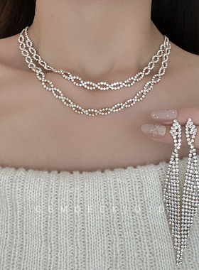 原创设计新款爆闪双层叠戴项链女轻奢高级感气质锁骨链颈链配饰品