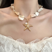 海边度假风重工贝壳海星项链个性 夸张独特颈链高级感气质锁骨链女