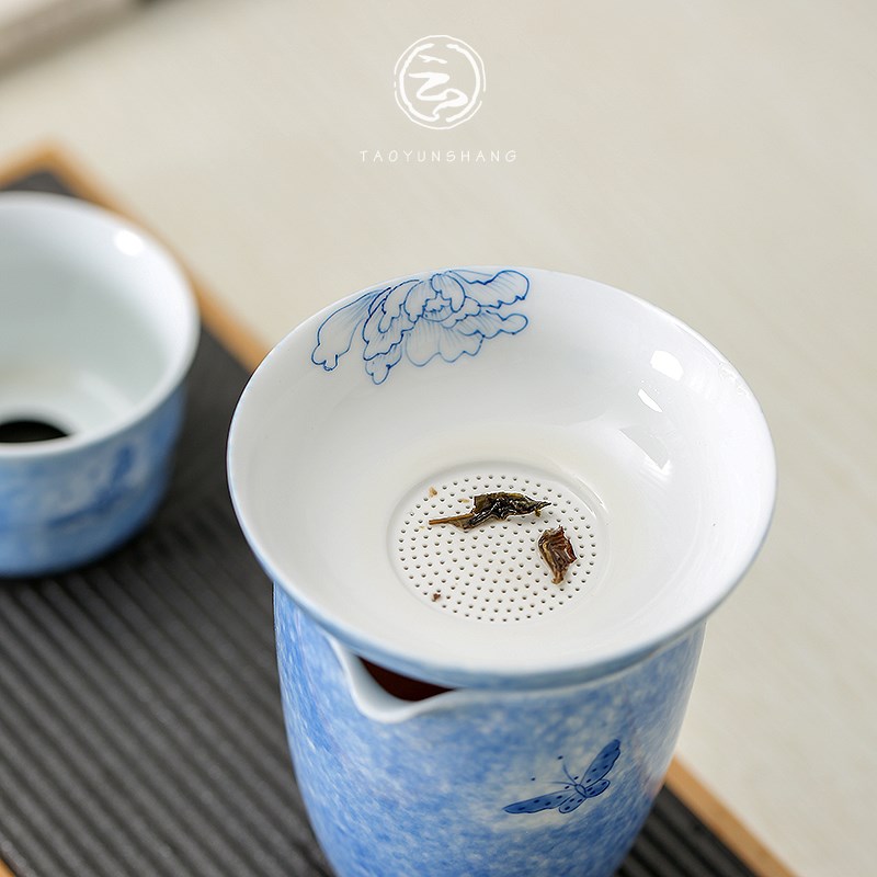 陶云尚 手e绘蝶恋花茶漏茶滤泡茶过滤器全瓷一体细密滤网茶隔配件