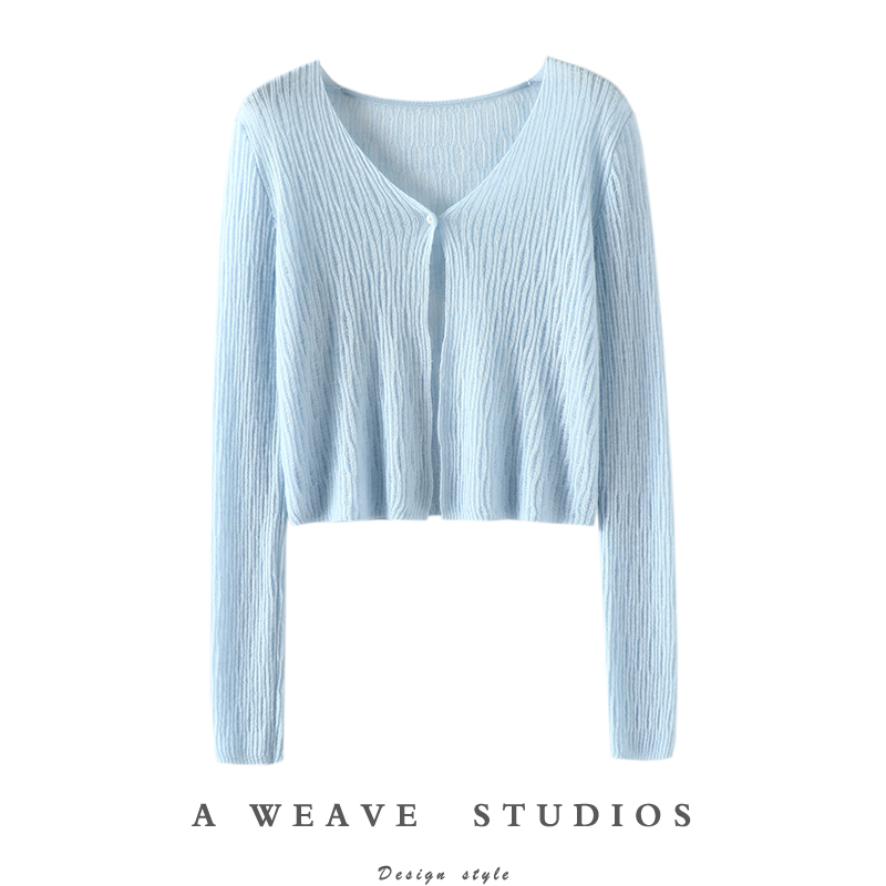 翩若惊鸿!羊绒防晒针织开衫女夏薄短款镂空外配披肩空Y调罩衫外套