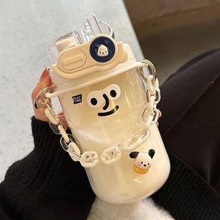 塑料杯家用杯子 水杯女生可爱吸管杯便携咖啡双饮杯高颜值学生夏季