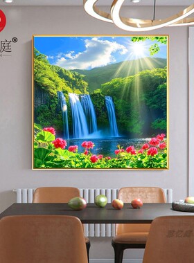 现代简约青山绿水山水风景装饰画饭厅挂画流水生财走廊楼梯间壁画