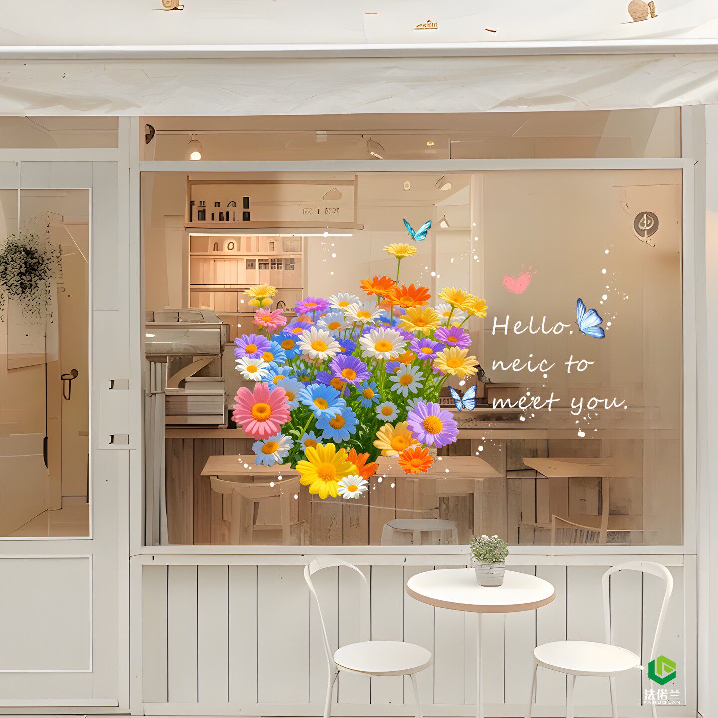 小雏菊清新花朵静电透明玻璃贴纸服装饰品店铺橱窗布置夏季氛围贴