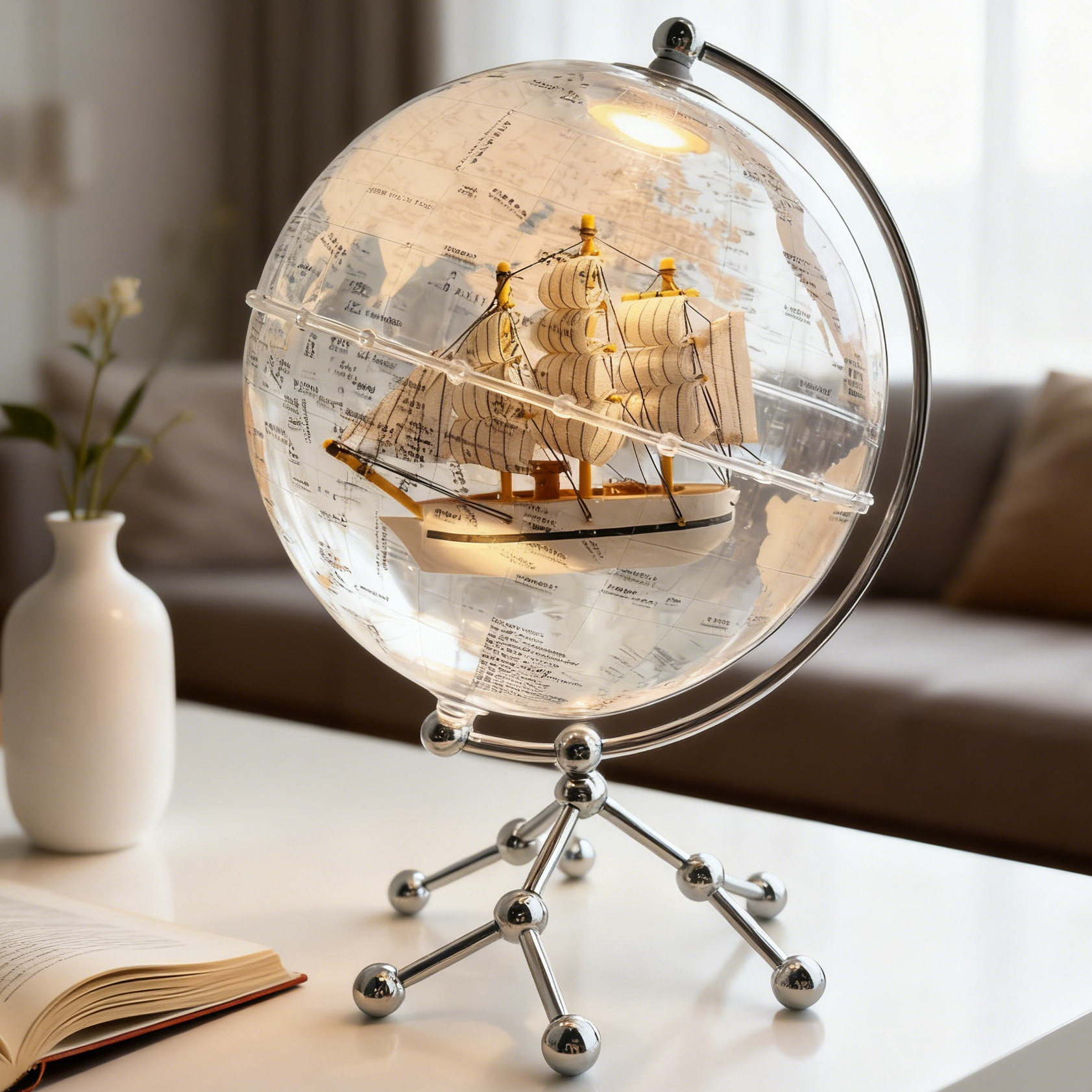 透明地球仪摆件可发光小夜灯悬浮轻奢高级感客厅玄关酒柜卧室装饰台灯