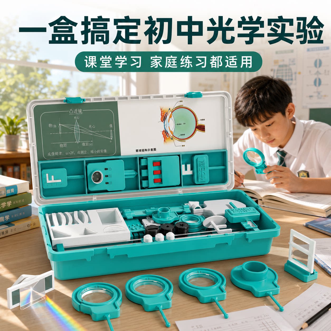 初二物理光学实验器材全套初中八年级上册光力学实验箱八上凹透镜凸透镜成像套装8年级实验盒光具座小孔成像