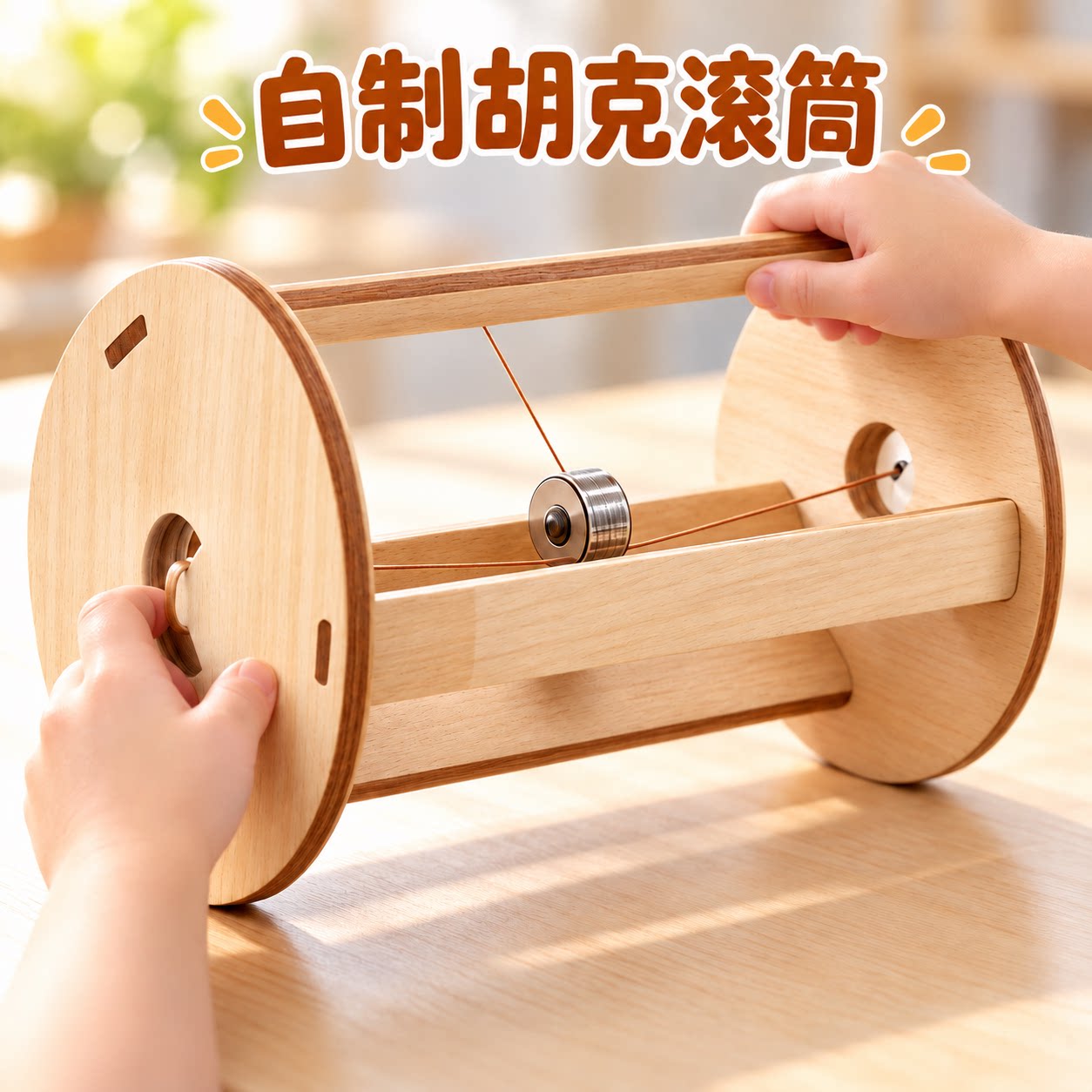 自制胡克滚轮DIY木质材料动手组装胡克滚筒小学科学教材同步课堂教学仪器物理实验儿童益智玩具科学实验木制