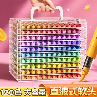 120色直液式丙烯马克笔软头水彩笔小学生美术专用画画笔高颜值幼儿园儿童专用可水洗无毒涂鸦色笔芯24色全套