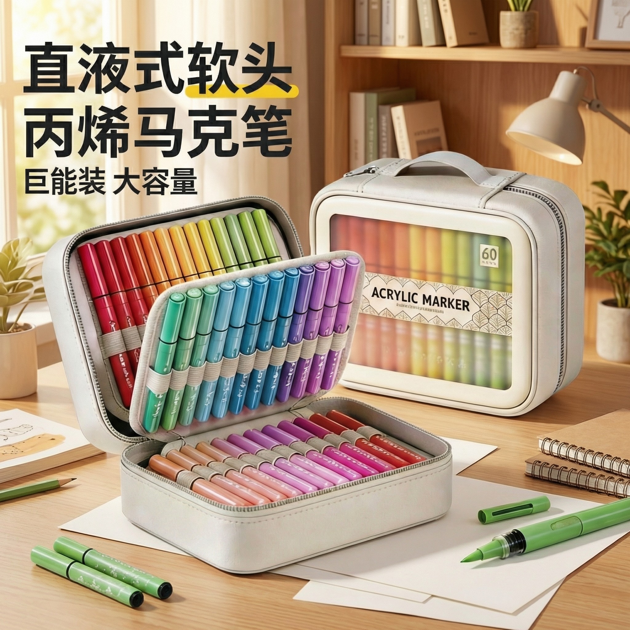 丙烯马克笔直液式软头彩笔小学生美术专用幼儿园不透色可叠色儿童布袋水彩笔可擦绘画画彩色笔60色套装涂鸦笔,文具电教/文化用品/商务用品,马克笔,淘宝优惠券,粉丝福利购,淘宝优惠卷