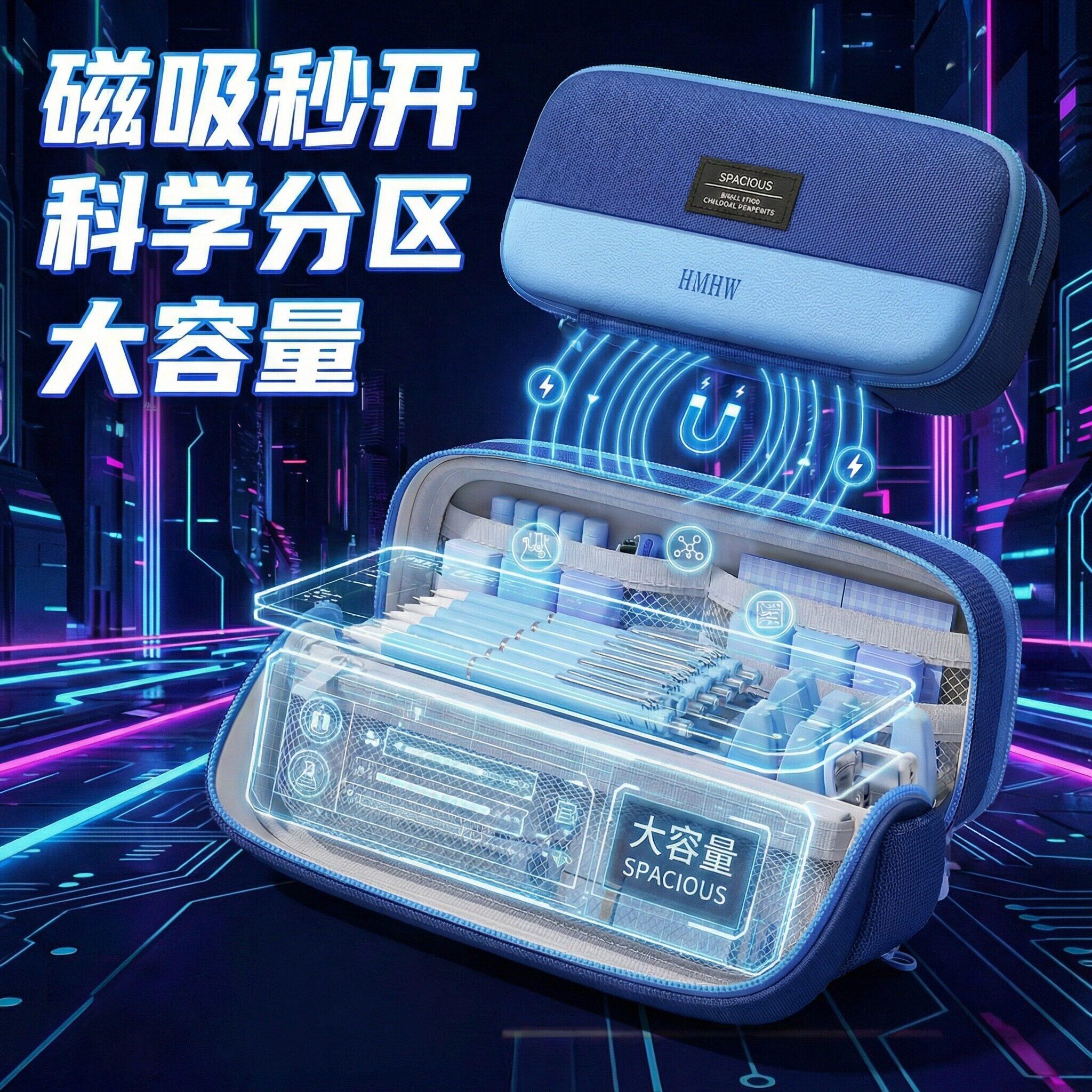 磁吸笔袋男生大容量可立式2026款初中高颜值简约文具盒女生铅笔袋小学生超火小众不撞款文具袋多功能收纳包