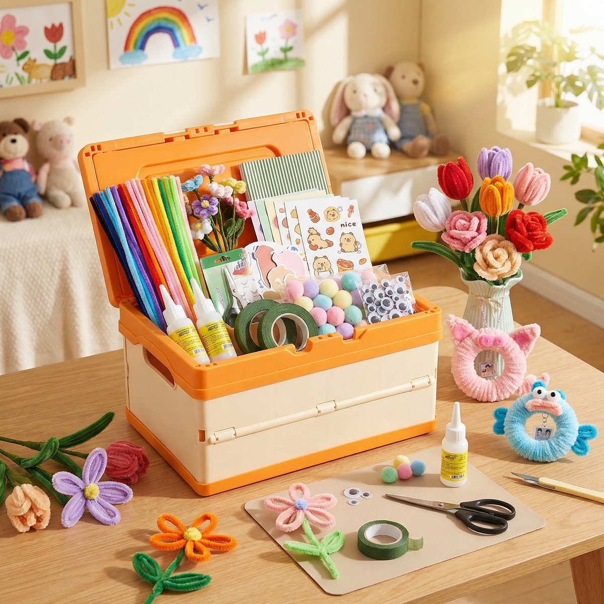 扭扭棒diy老师推荐折纸马卡龙超密彩色手工玫瑰花束儿童毛根郁金香毛条幼儿园加厚材料包全套加密毛绒向日葵