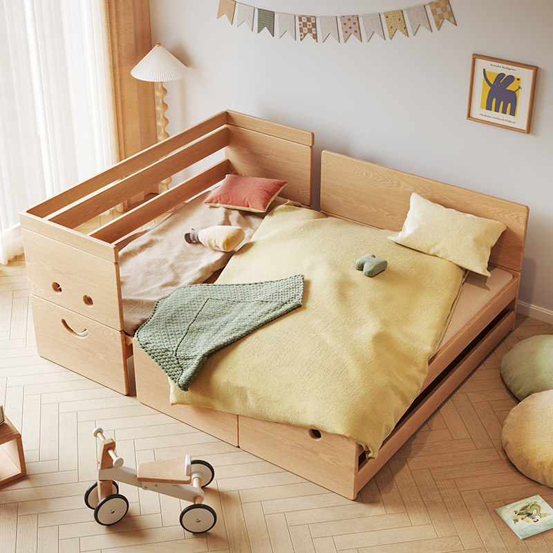 儿童单人床带护栏床架子排骨架全实木儿童床宝宝床边床实木护栏床