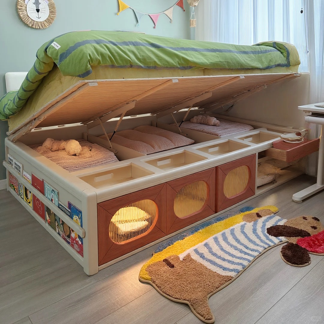 儿童围栏床榻榻米床架无床头床带储物空间儿童床男孩女孩地台床