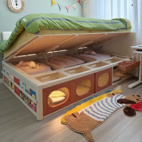 儿童围栏床榻榻米床架无床头床带储物空间儿童床男孩女孩地台床