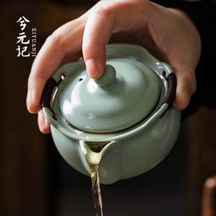 天青汝窑盖碗茶杯单个陶瓷泡茶手抓壶高端防烫手茶碗功夫茶具套装