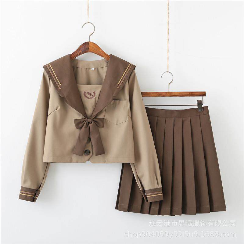 价销班售系制奶茶jk装刺百绣中褶服学水日手厂服裙棕套间服院风服