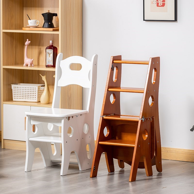 折叠凳子家用靠背实木多功能梯子椅子两用中式餐桌四步梯凳实木梯