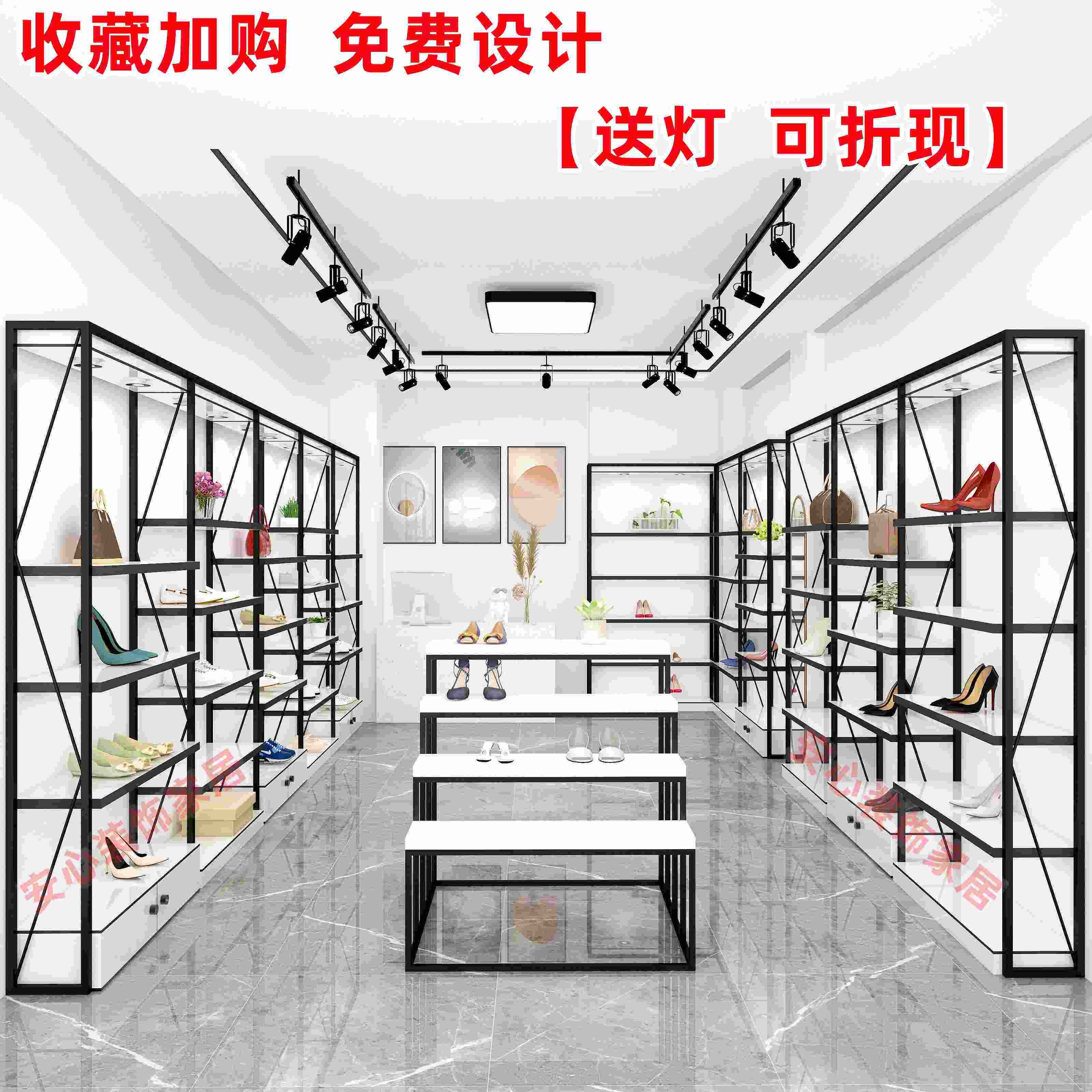 鞋店鞋架展示架童鞋店货架商场落地带灯展示柜店铺货架装修效果图