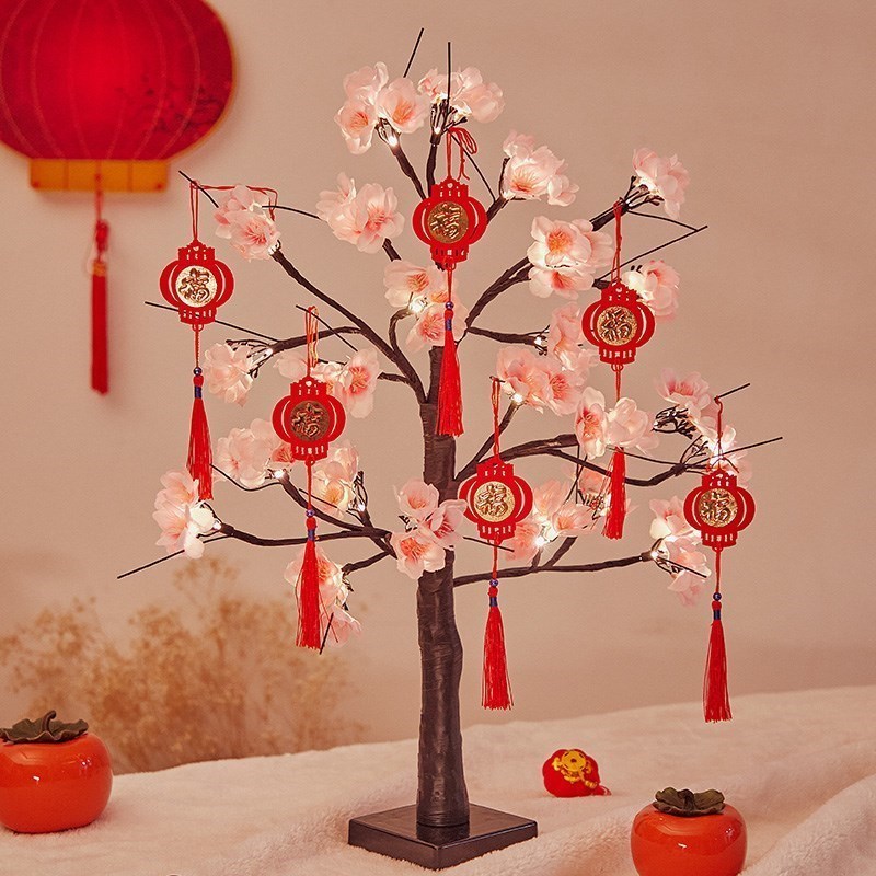 新年浪漫桃花树灯春节日房间布置发光装饰品灯红红火火灯笼摆件