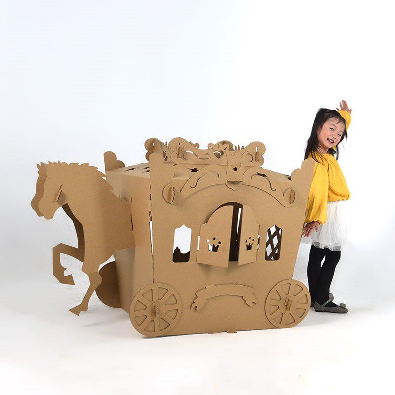 3d动物立体纸模型飞马公主花车儿童diy创意手工制作涂色纸箱玩具