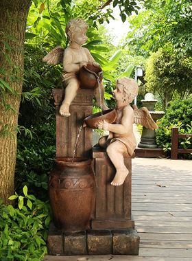 欧式天使喷泉景观户外流水摆件入户花园布置庭院院子水景造景装饰