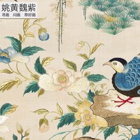 喜中式美式花鸟松鹤刺绣图案壁纸定制餐厅挑空玄关背景墙布无缝壁