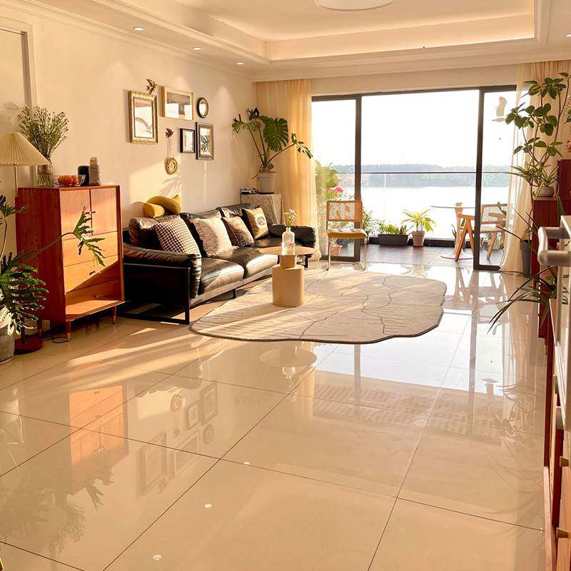 地砖800x800客厅抛光砖玻化砖原木风防滑瓷砖暖色系亮面现代简约