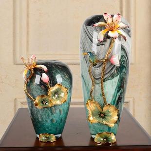 饰 珐琅彩玻璃琉璃大花瓶摆件客厅插花北欧创意干花美式 玄关家用装