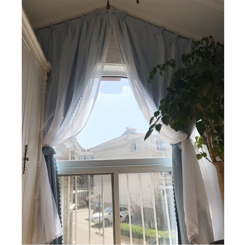 定制尖顶斜顶三角形圆弧异型窗户阁楼拱形天窗弧形异形窗帘成品