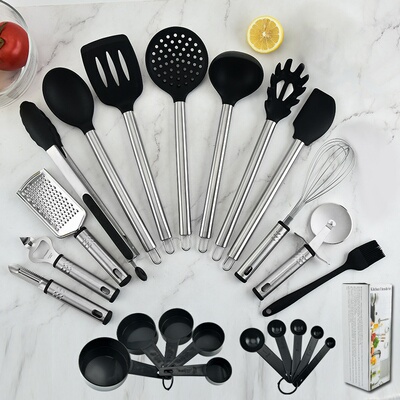 厂家不锈钢硅胶厨具套装23件套烹饪锅铲汤勺kitchen厨房家用工具