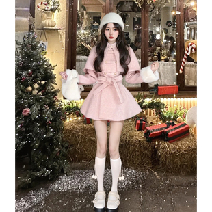 英剧小魔女 财阀千金可拆卸小个子斗篷毛呢大衣设计感外套女装