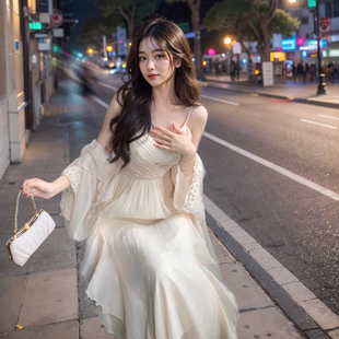 茶歇百合 法式优雅气质V领吊带裙套装女夏季新款开衫连衣裙两件套