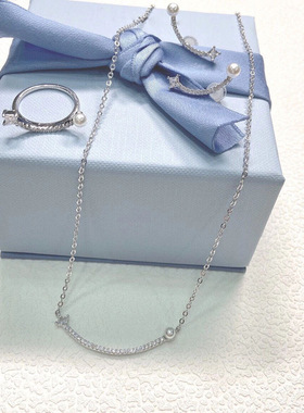 何家925纯银纯银平衡木耳钉项链珍珠线条戒指轻奢女情人节礼物