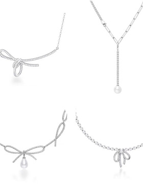 丝带结锁骨链女蝴蝶结伊丽莎白项链珍珠轻奢925纯银生日礼物