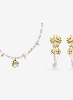 何家原厂海边出片海贝珍珠耳环925纯银海贝假日短项链轻奢耳钉