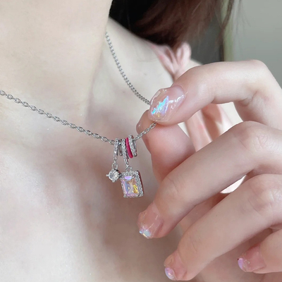 何家原厂925纯银芭比极光小冰糖锁骨链多巴胺轻奢丝带蝴蝶项链