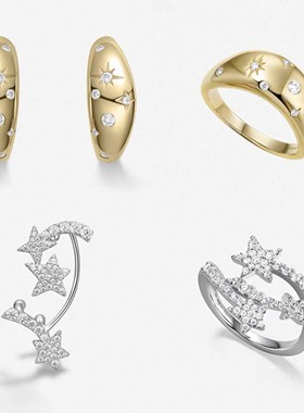 新品何家原厂925纯银蕾丝鎏光星芒耳环闪闪流星耳扣轻奢礼物