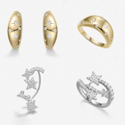 新品何家原厂925纯银蕾丝鎏光星芒耳环闪闪流星耳扣轻奢礼物