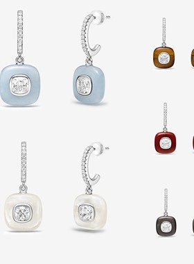 [新品]何家原厂半宝方糖耳环耳钉饰品轻奢925银耳饰简约高级礼物