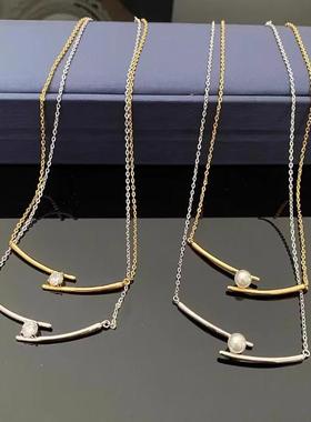 何家原厂925纯银筷子锁骨链原创美拉德珍珠项链珠子锆石吊坠