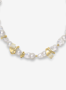 新品何家原厂餐具珍珠项链锁骨链手链卷卷叉子耳环耳钉轻奢优雅