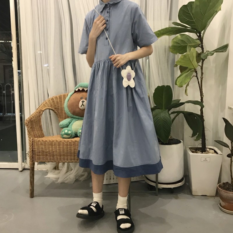 智熏法式桔梗过膝复古女学生连衣裙券后54.98元