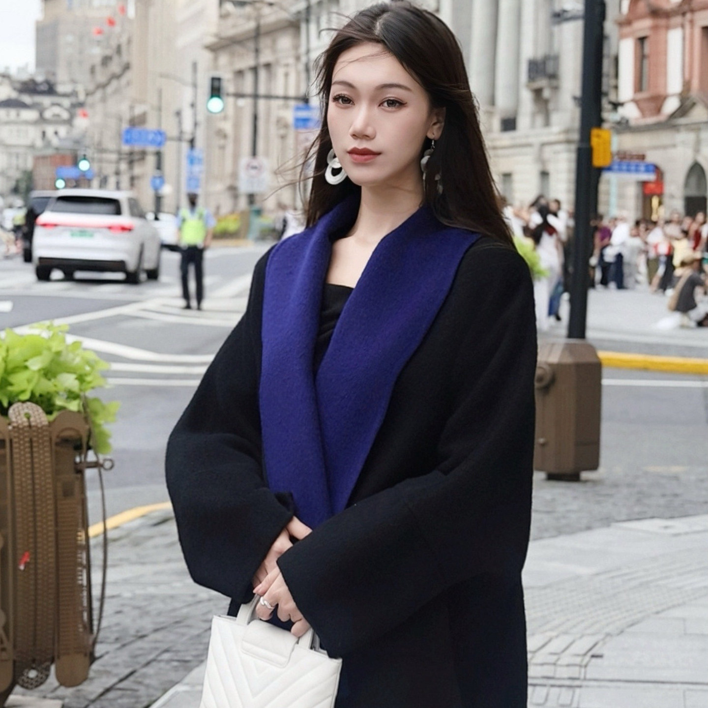时尚绵羊毛双面呢蝙蝠袖两件套女