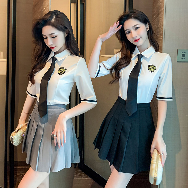 学院风足浴足疗技师工作服养生馆制服酒店ktv公主服中袖套装秋冬